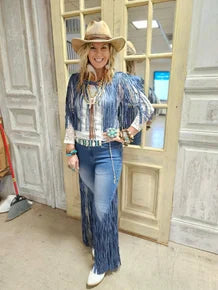 Rare Bird- Denim Fringe Collar - FINAL SALE