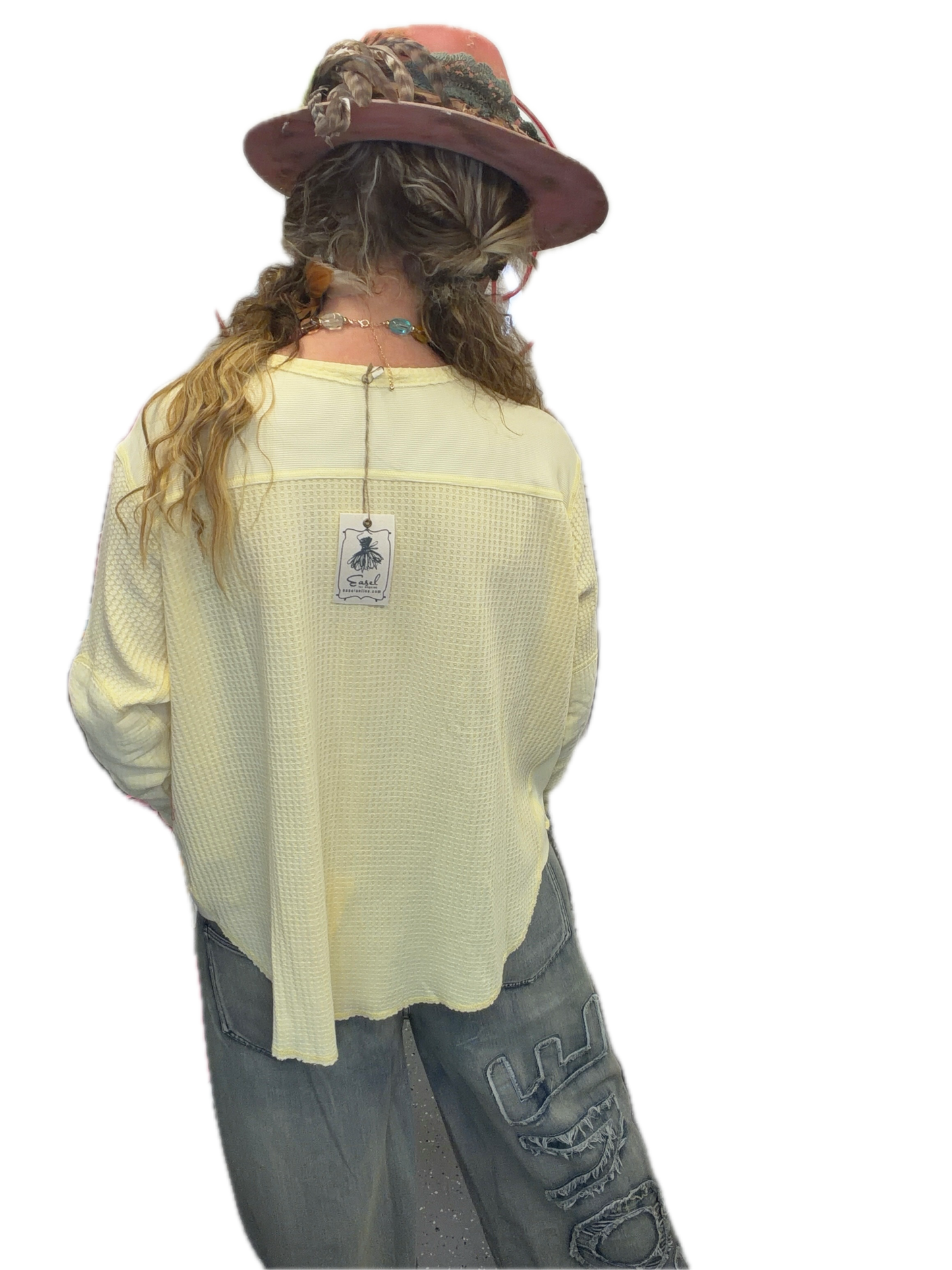 EASEL - Washed Thermal Henley Top (Banana) *Final Sale*