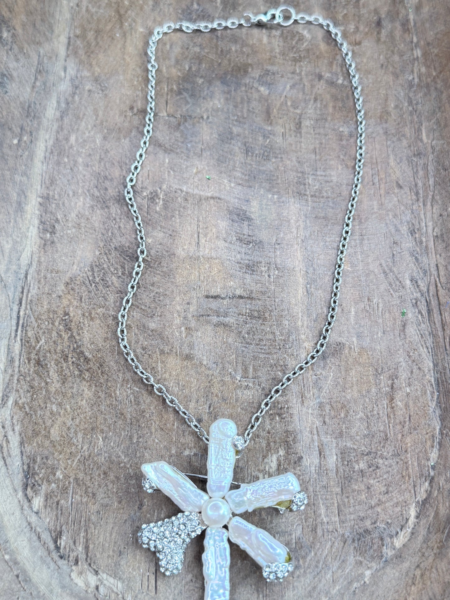 Keshi Pearl and Rhinestone Star Necklace