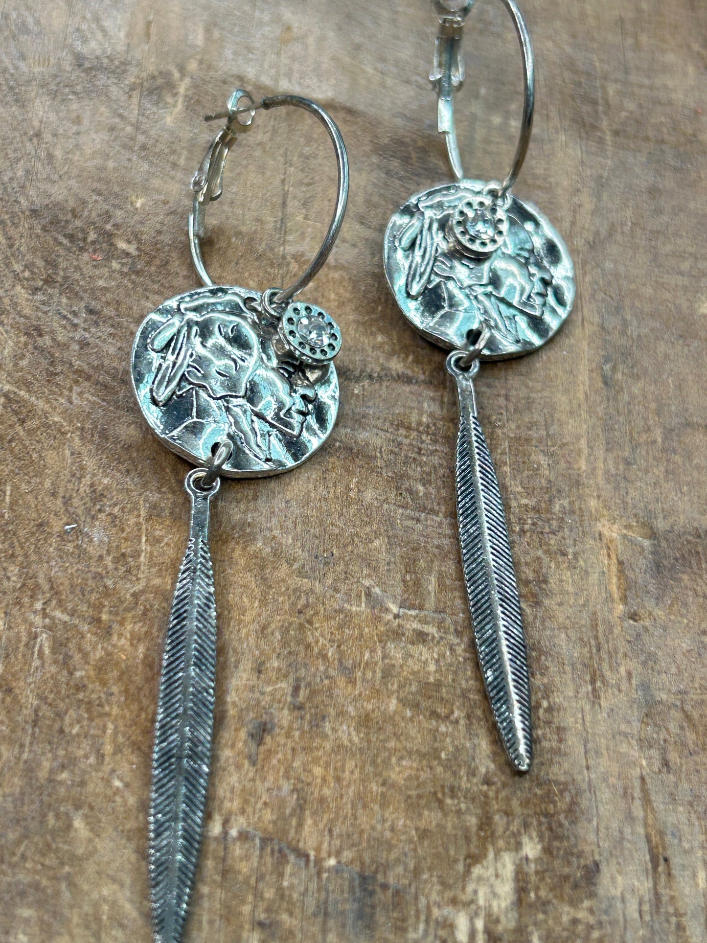 Sandra Ling Designs- Silver Feather and Coin Earrings
