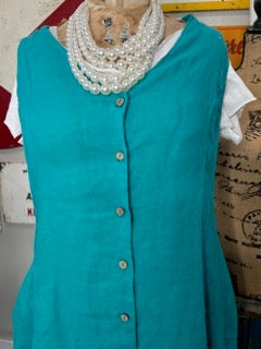 BA- Linen Button Down Dress (Teal Lagoon) *Final Sale*
