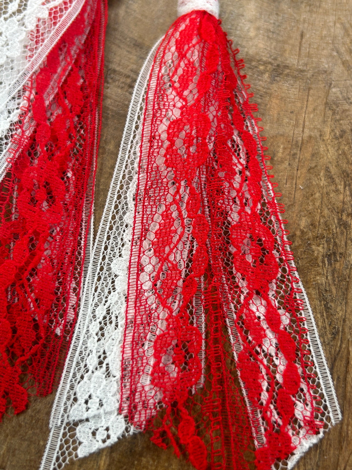 Lace Tassel Earrings (Red and White)