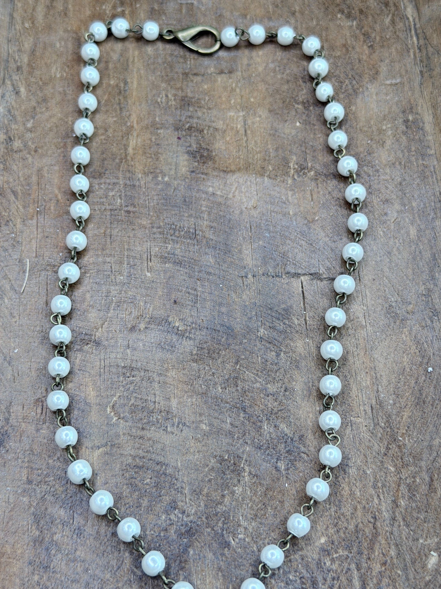 German Silver Dainty Malachite and Pearl Necklace