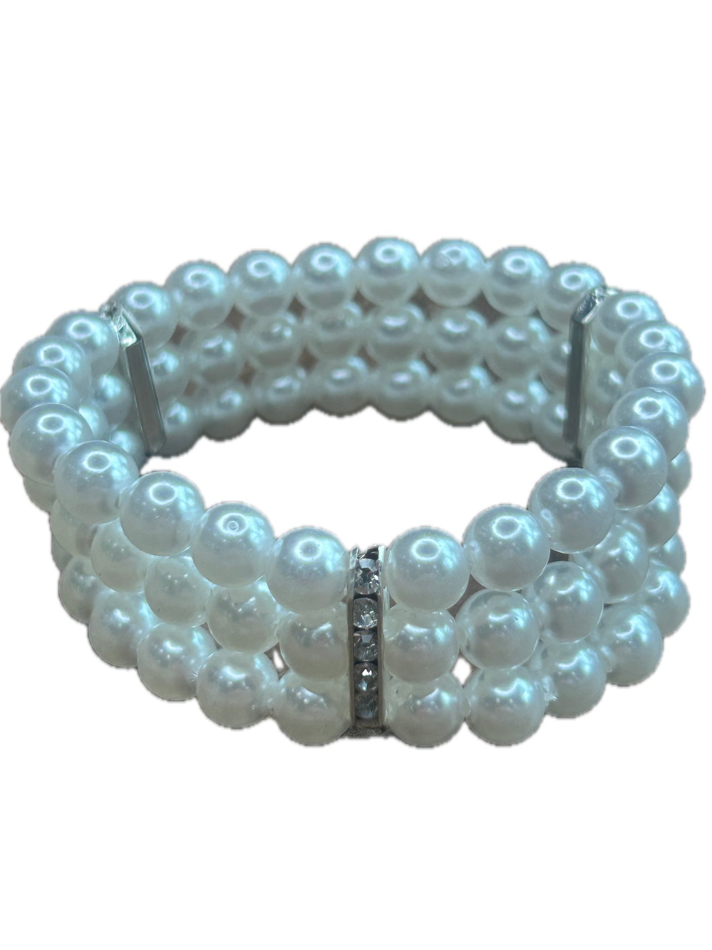 Three Strand Pearly Rhinestone Bracelet
