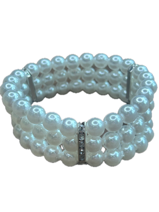 Three Strand Pearly Rhinestone Bracelet