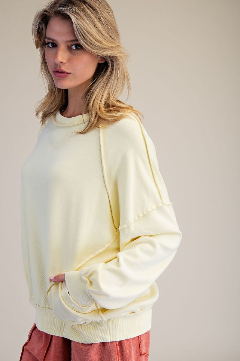 EASEL - Cut Out Mineral Washed Pullover (Lemon)