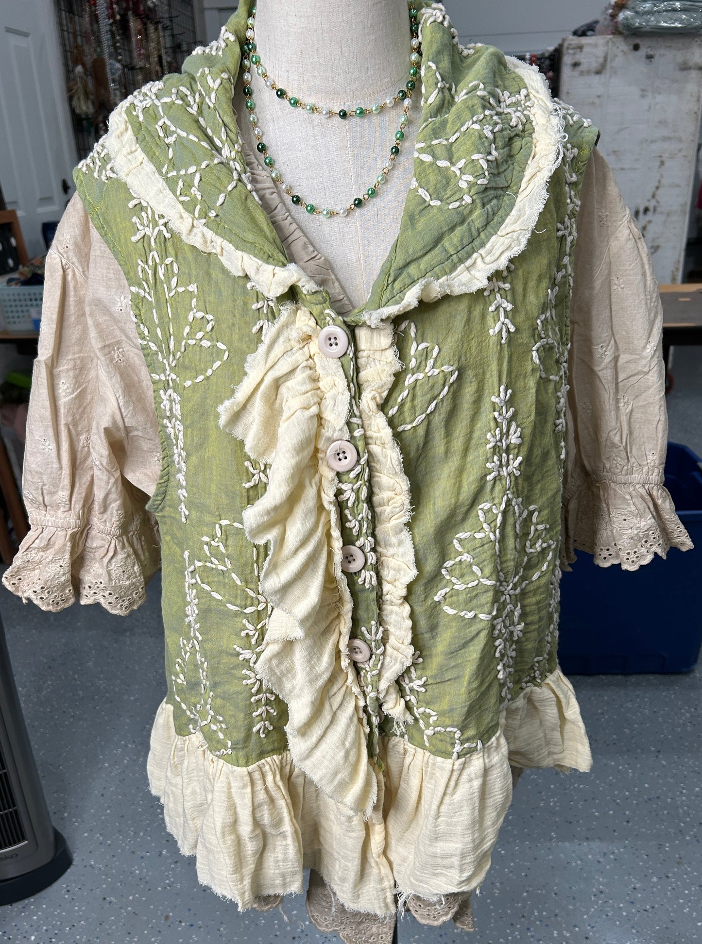A Rare Bird- Embroidered Ruffle Vest (Green)