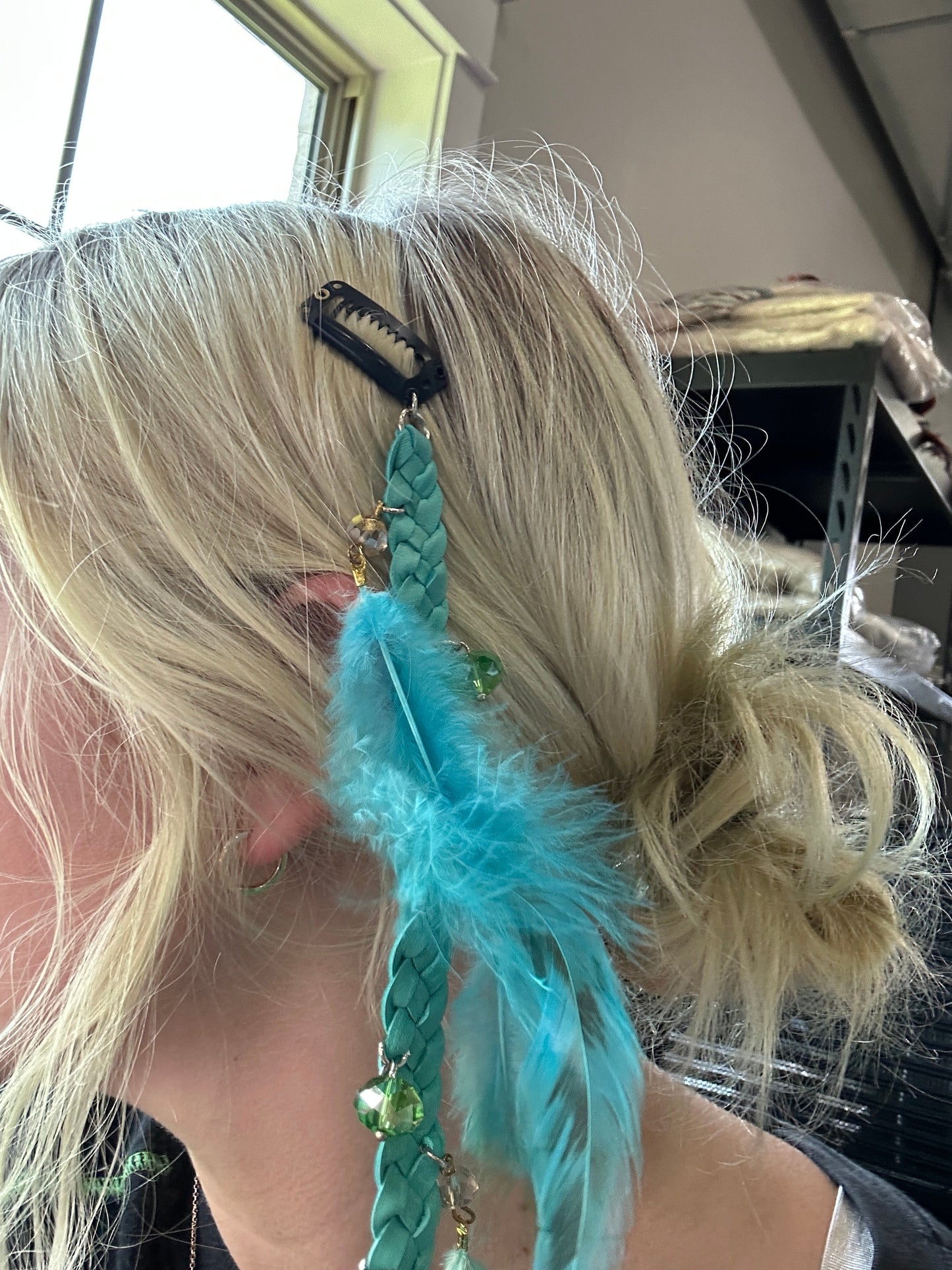 Turquoise Braided Feather Hair Clip