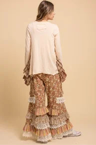 FINAL SALE BlueVelvet- Mixed-Print Ruffle Hem Top (Natural) *Final Sale*