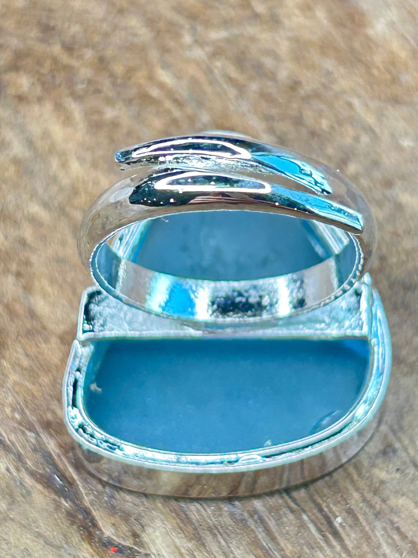 German Silver Natural Blue Sea Glass Ring (Triangular Small)