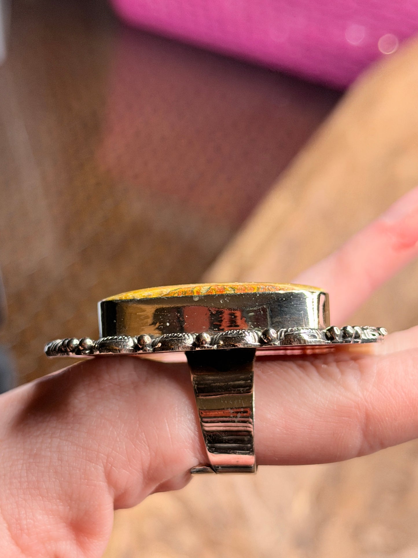 German Silver Bumble Bee Jasper Rectangle Ring
