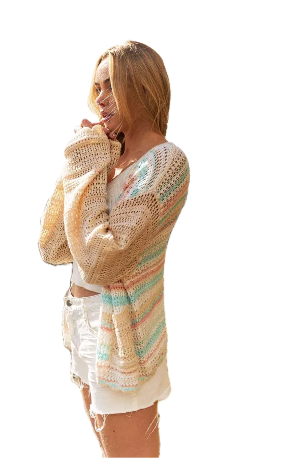 Button Down Striped Crochet Cardigan (Multi) *Final Sale*