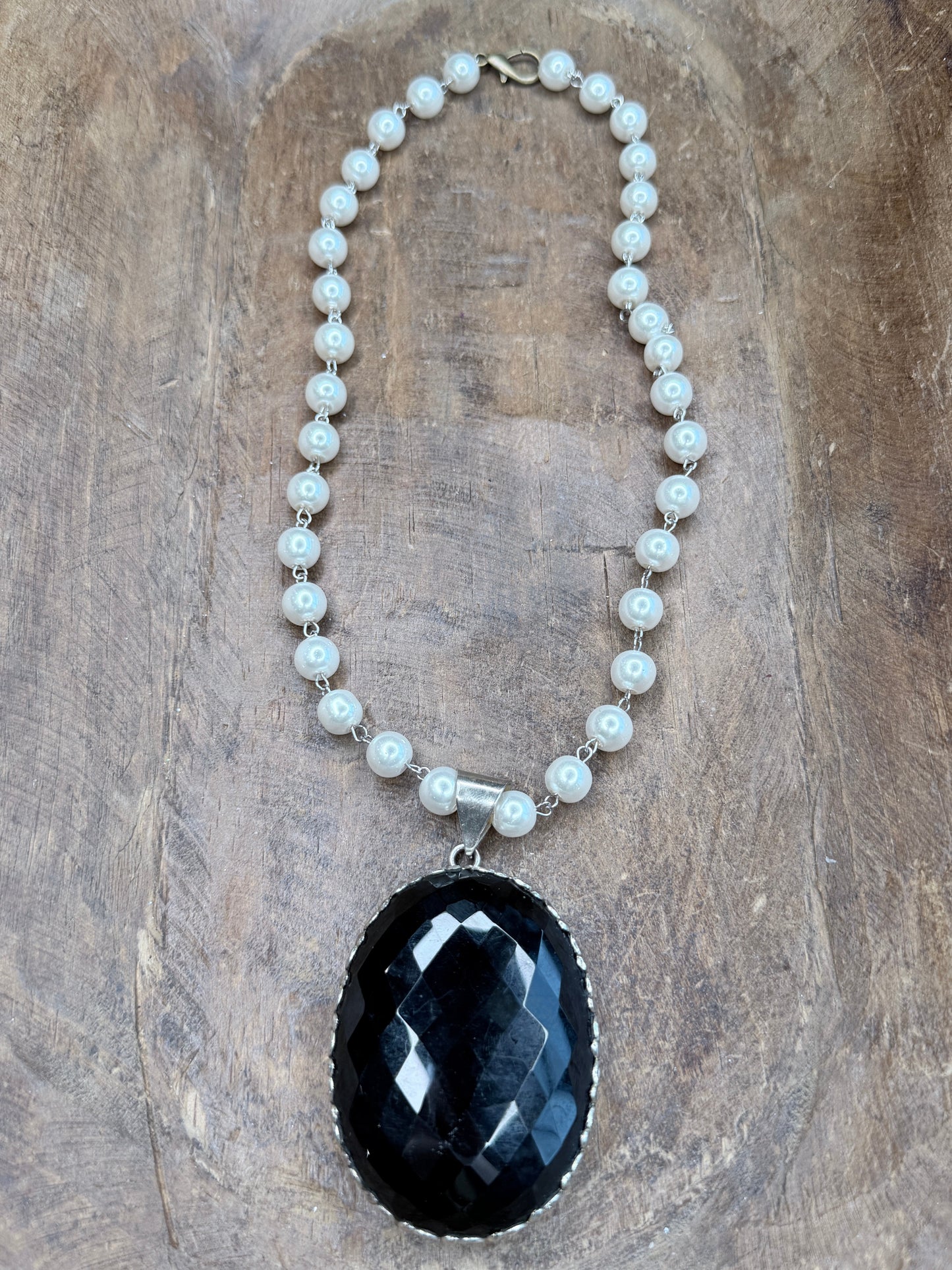 Bailey German Silver Large Faceted Onyx Necklace