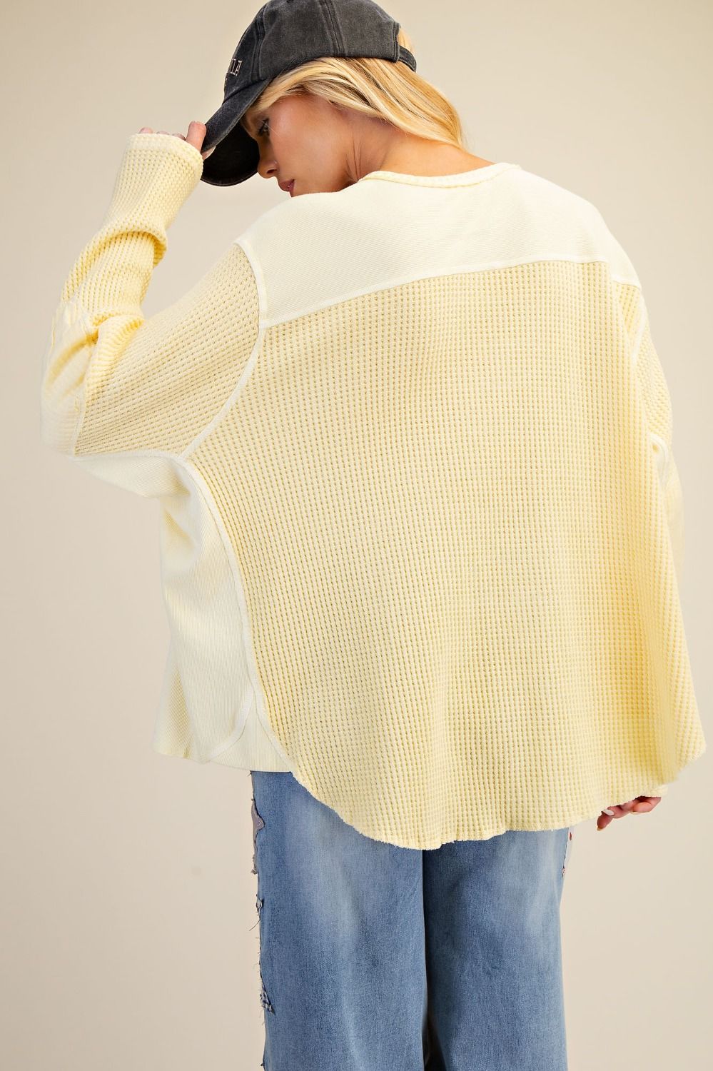 EASEL - Washed Thermal Henley Top (Banana) *Final Sale*