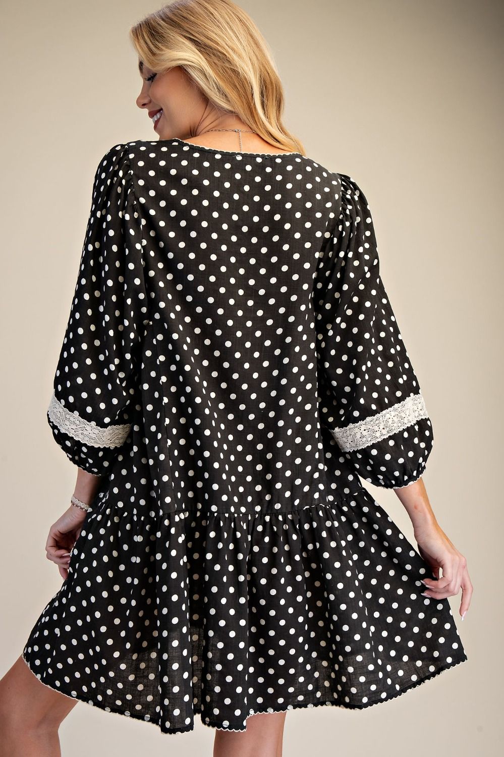EASEL - Polka Dot Crochet Trim Dress (Black) *Final Sale*