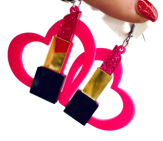 Lipstick Heart Earrings