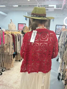 Origami- Cropped Crochet Jacket (Red) *Final Sale*
