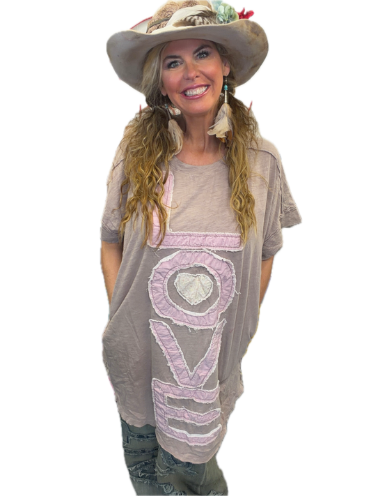BlueVelvet- Love Lettering Patchwork Short Sleeve Dress (Mauve) *Final Sale*