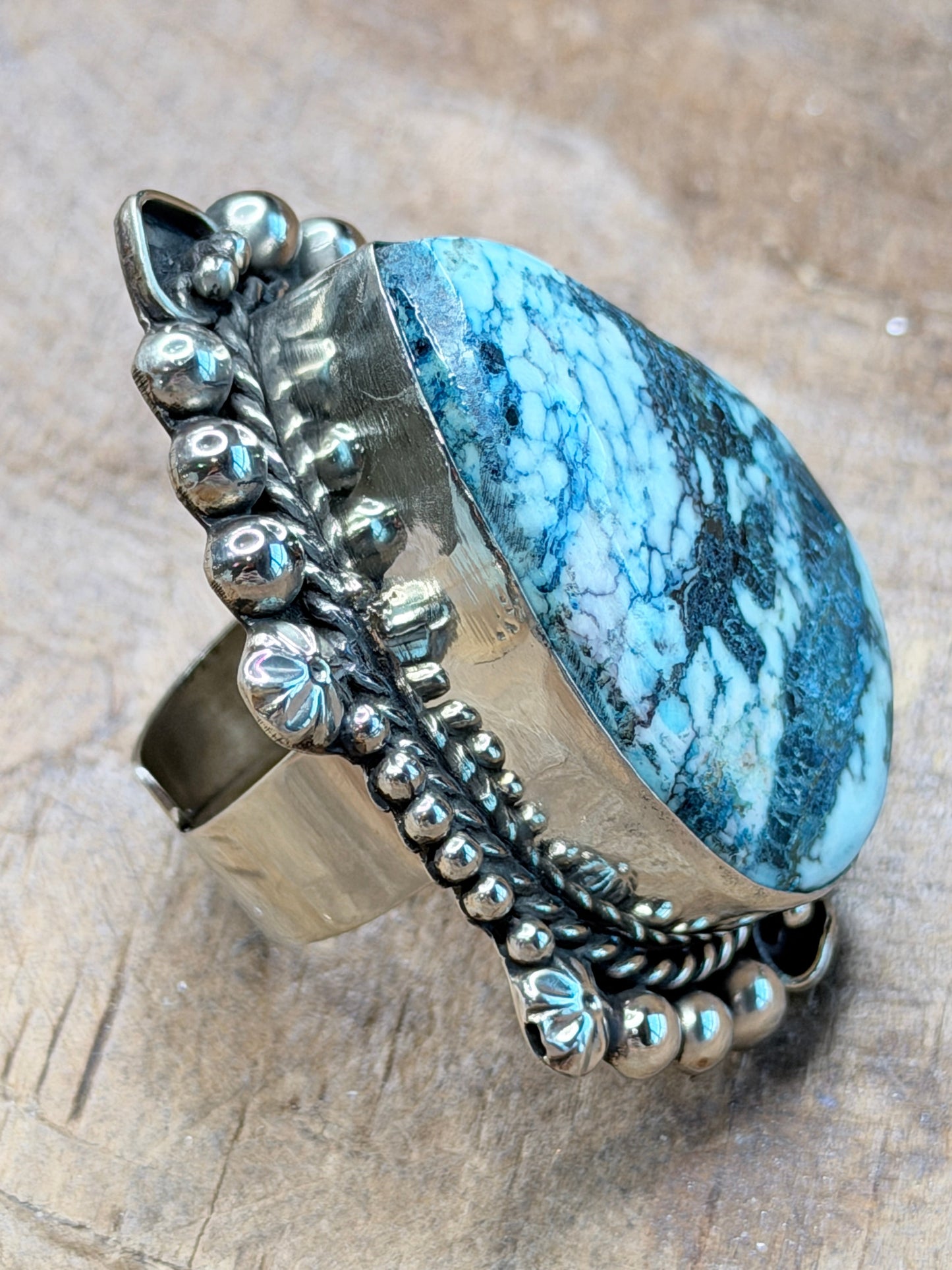 German Silver Blue Turquoise Teardrop Ring
