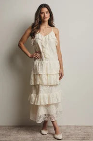 Forte- Tiered Lace Ruffle Maxi Dress (Ecru)
