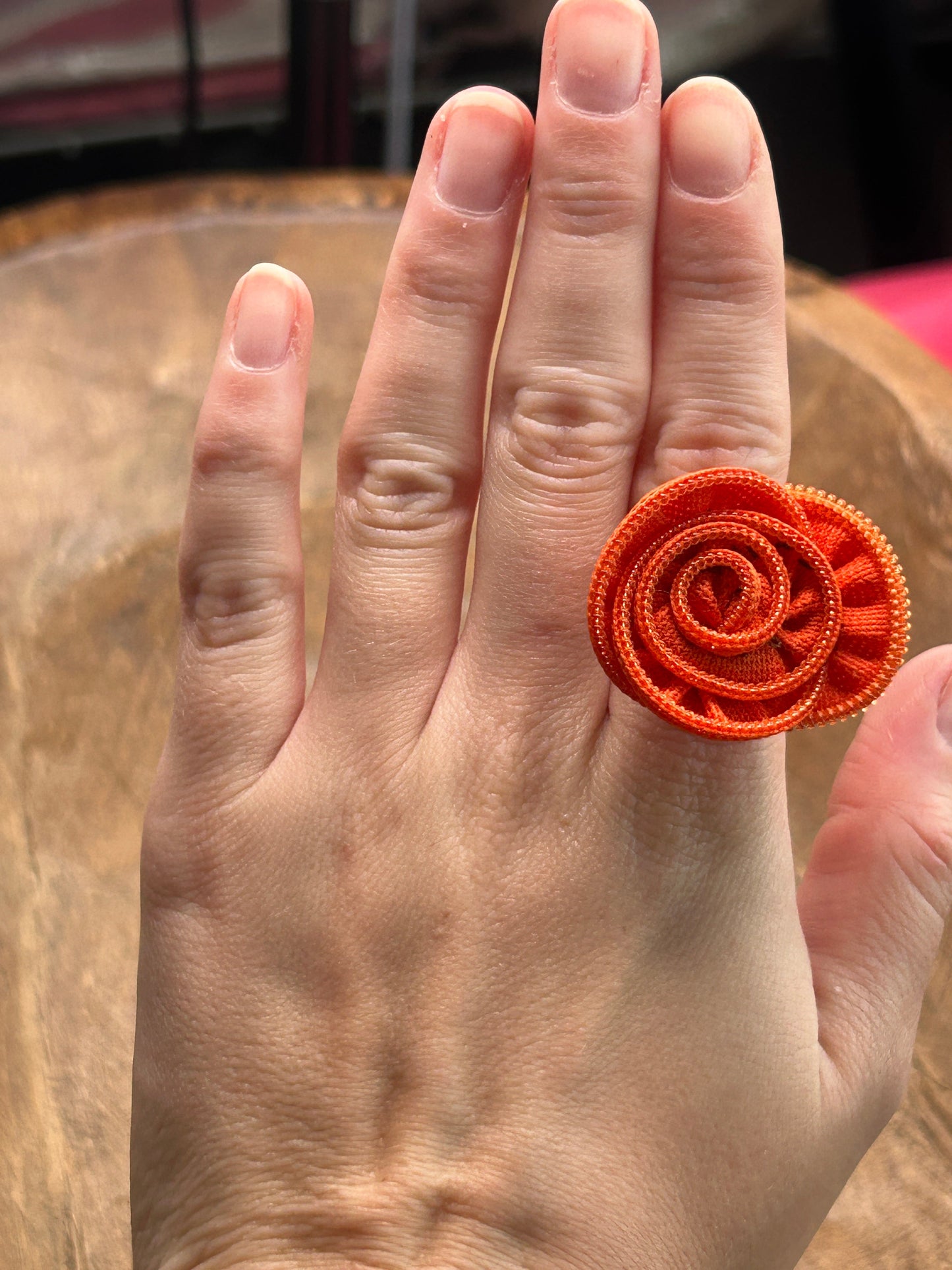 Orange Zipper Rose Ring
