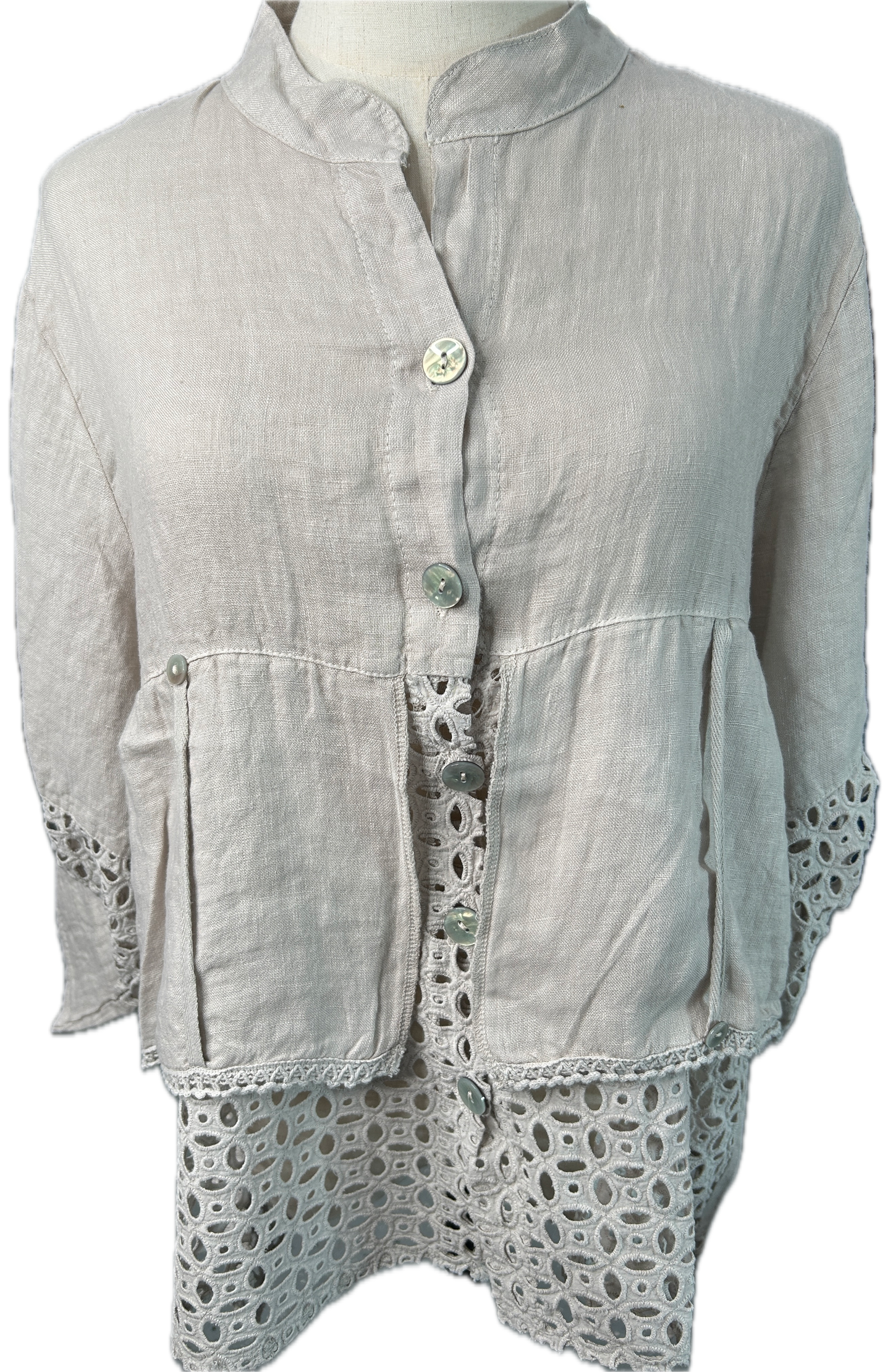 Button Up Crochet Top (Beige)