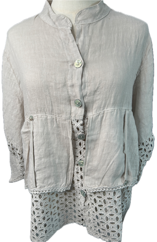 Button Up Crochet Top (Beige)