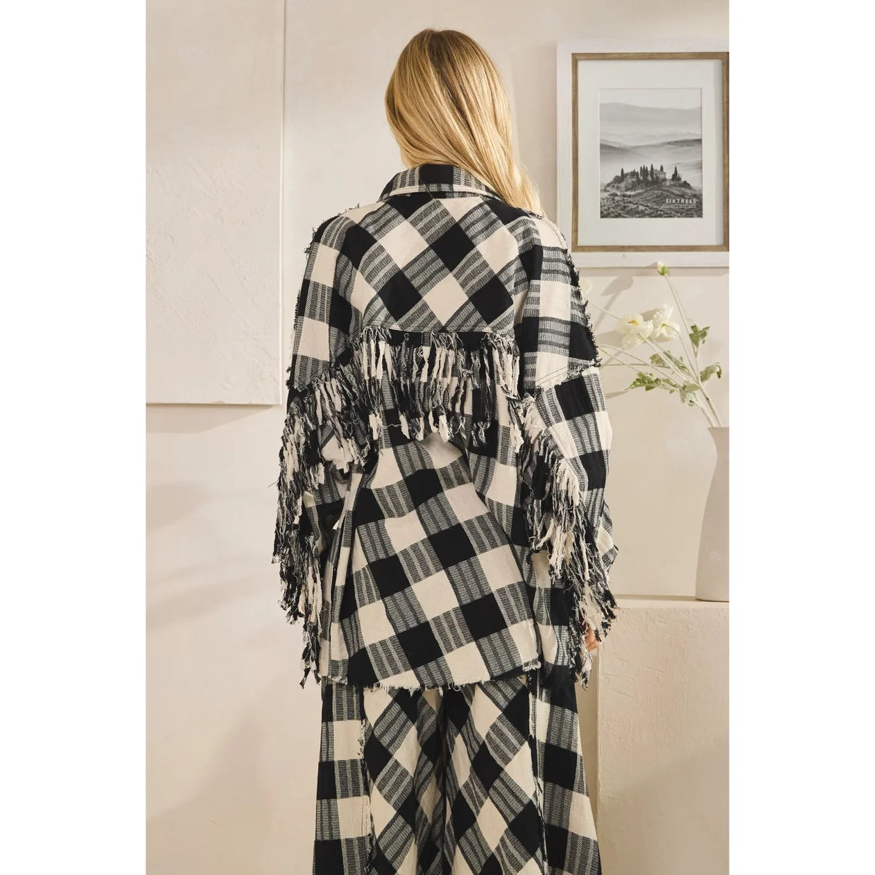SALE Oli & Hali- Washed Checkered Frayed Hem Top (Black/White) *Final Sale*