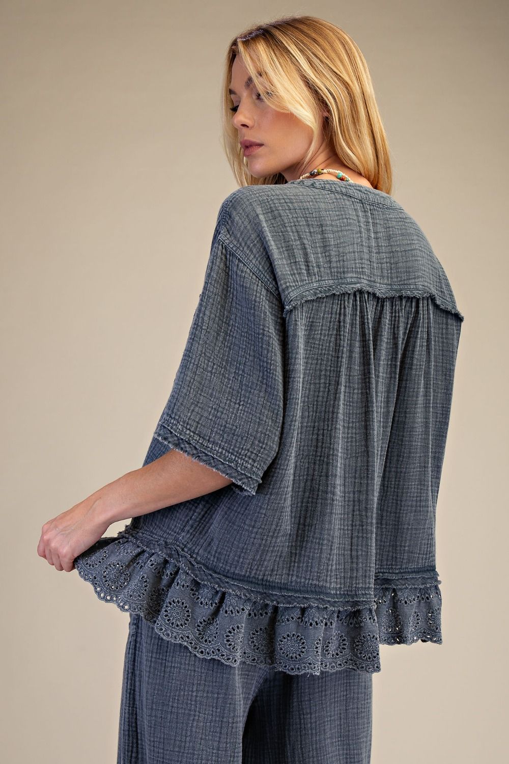 EASEL - Washed Cotton Gauze Top (Smoke)