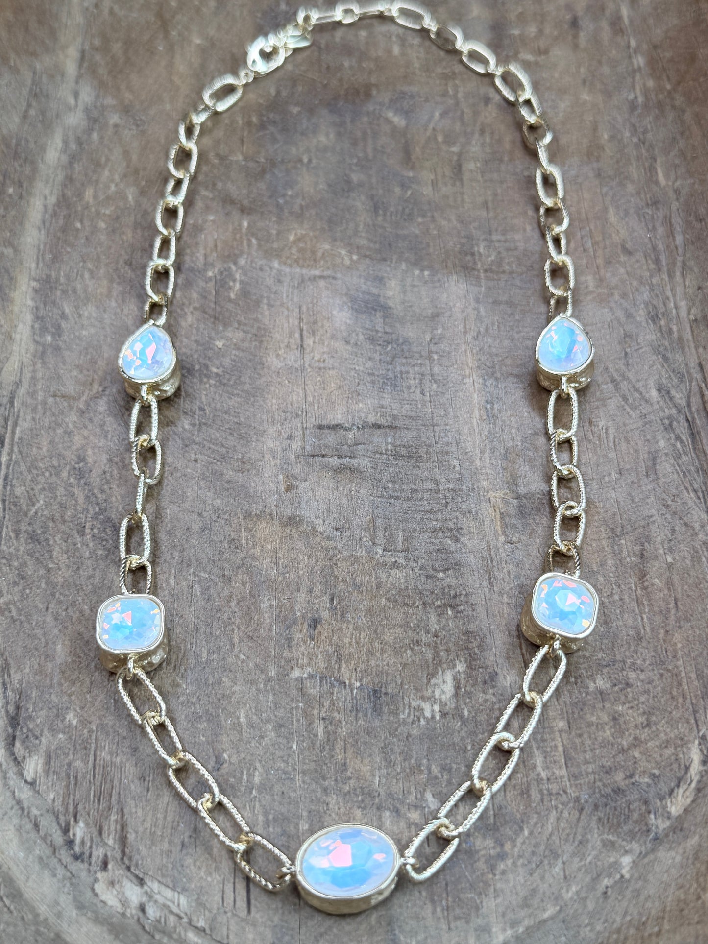Gold Faux White Opal Stone Necklace