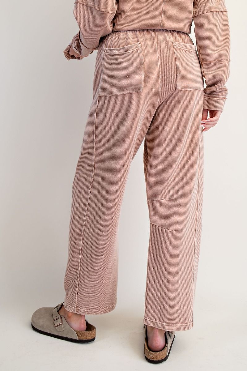 Easel - Mineral Washed Terry Ribbed Lounge Pants Light Mocha