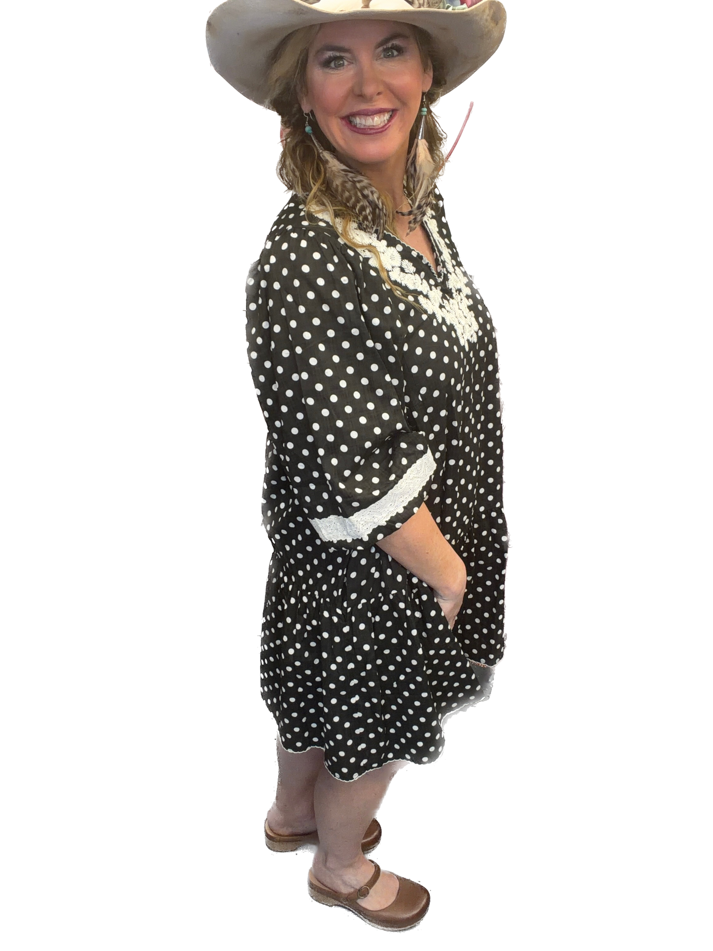 EASEL - Polka Dot Crochet Trim Dress (Black) *Final Sale*