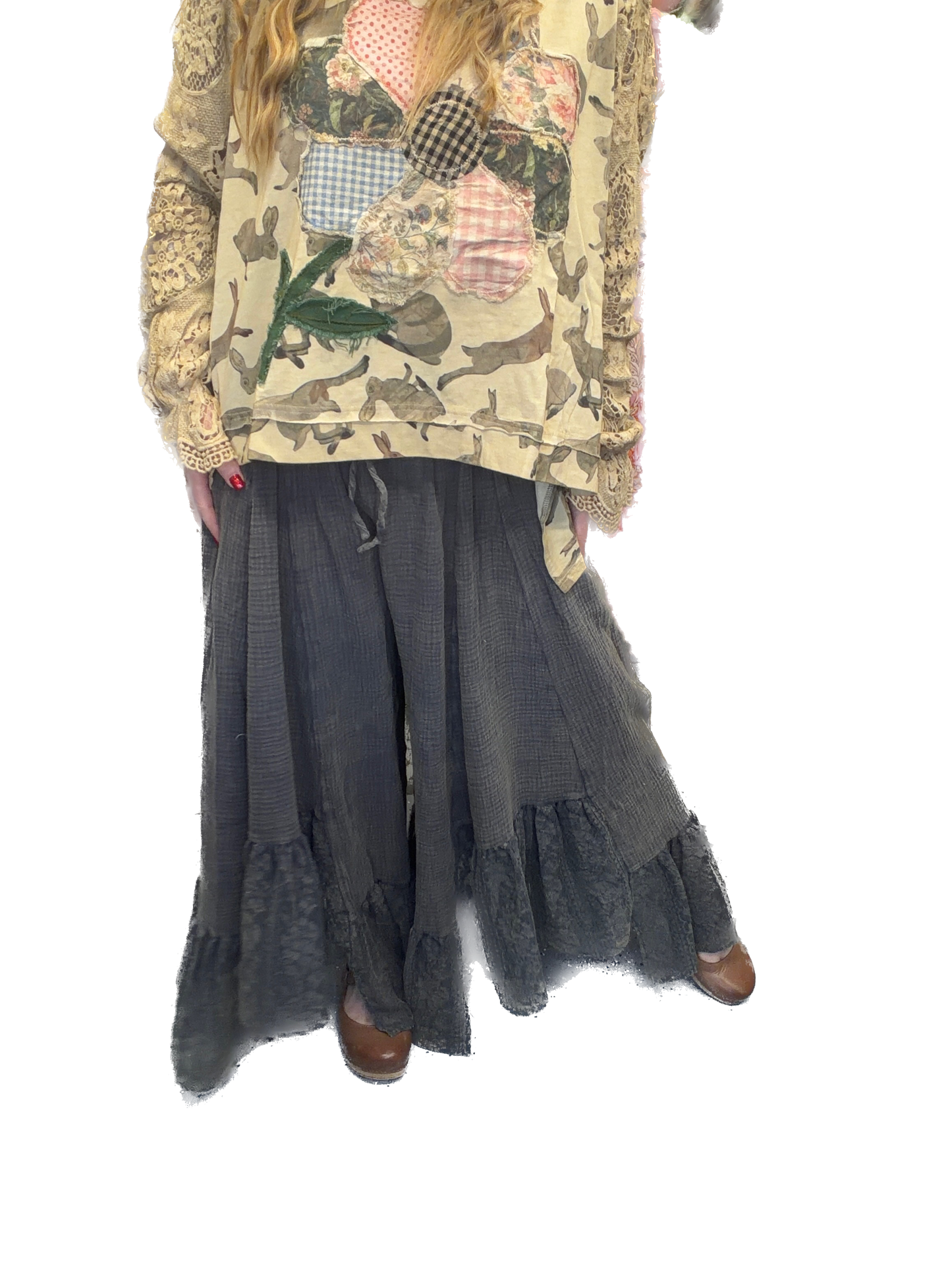 SALE Bluevelvet- Lace Bottom Double Gauze Pants (Navy) *Final Sale*
