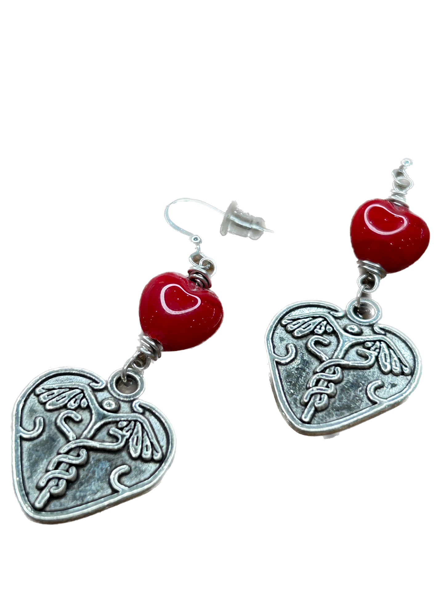 Art by Amy- Caduceus Heart Earrings