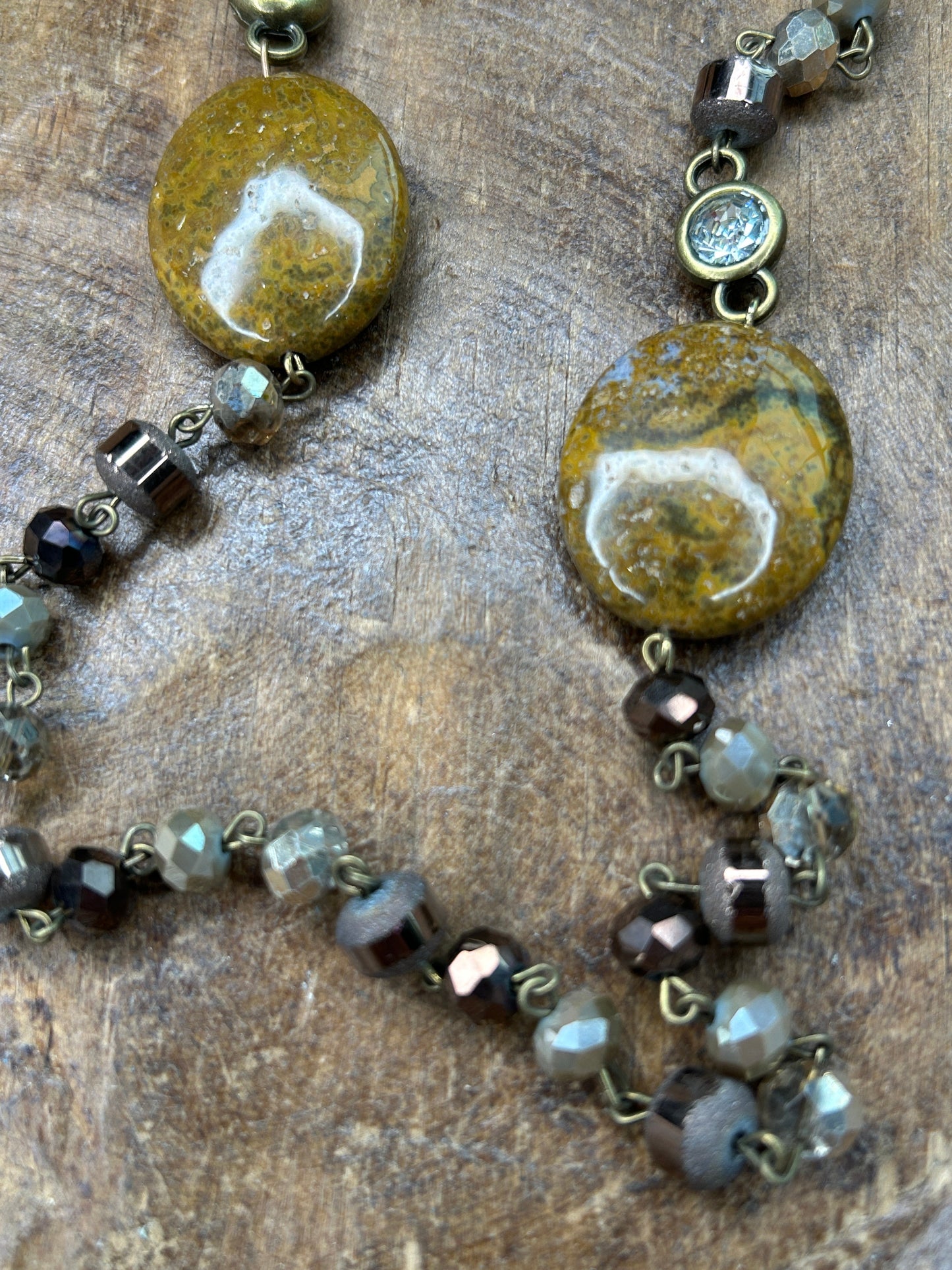 Long Multi-Beaded Brown-Tones Necklace with Dual Stones