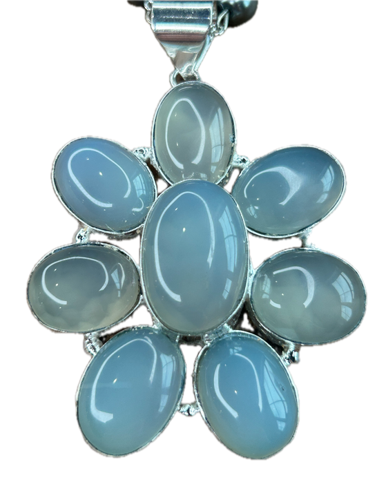 German Silver Chalcedony Cluster Necklace