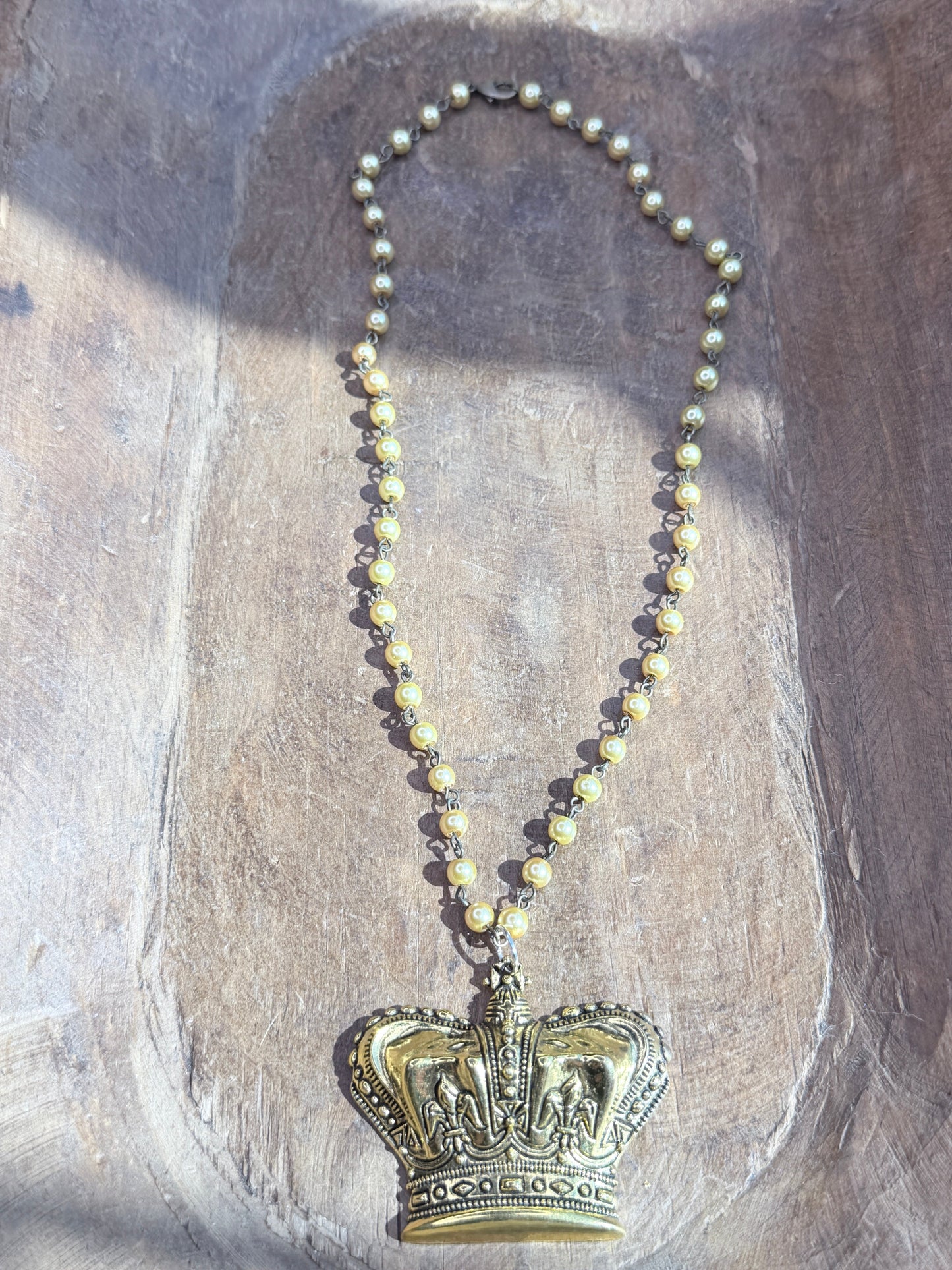 Engraved Gold Crown Necklace