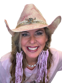 Homemade Woven Vintage Cowboy Hat (Pink)