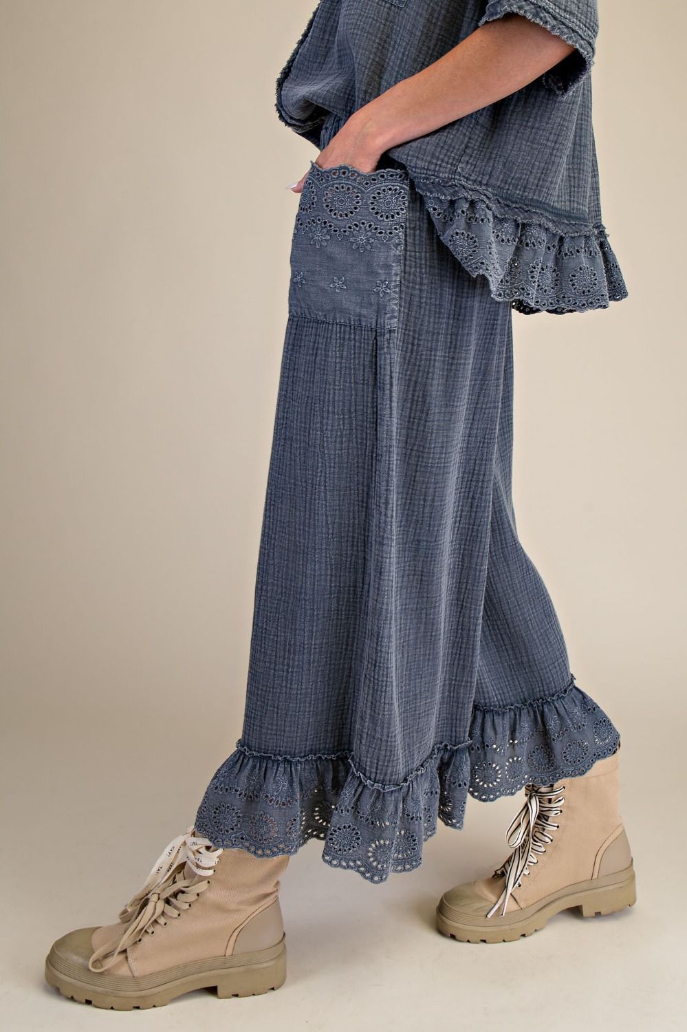 EASEL - Washed Cotton Gauze Pants (Smoke)