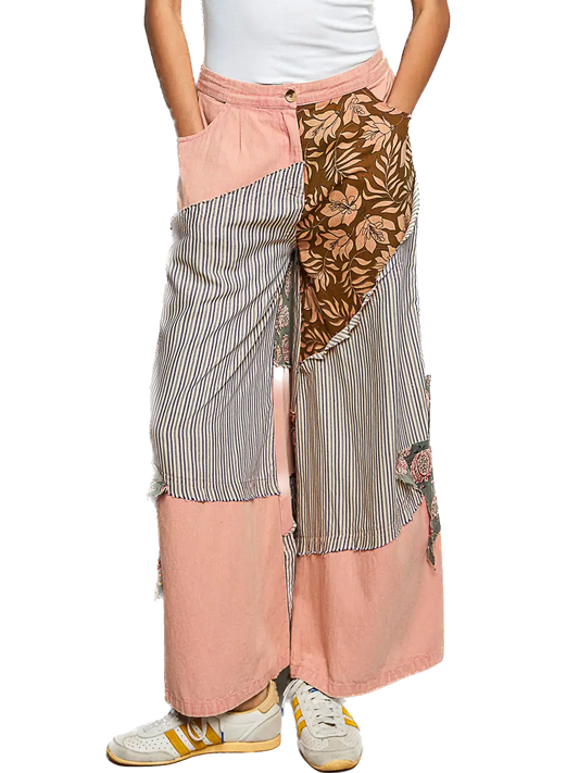 POL- Bohemian Star and Stripe Patchwork Pants (Peach Multi)