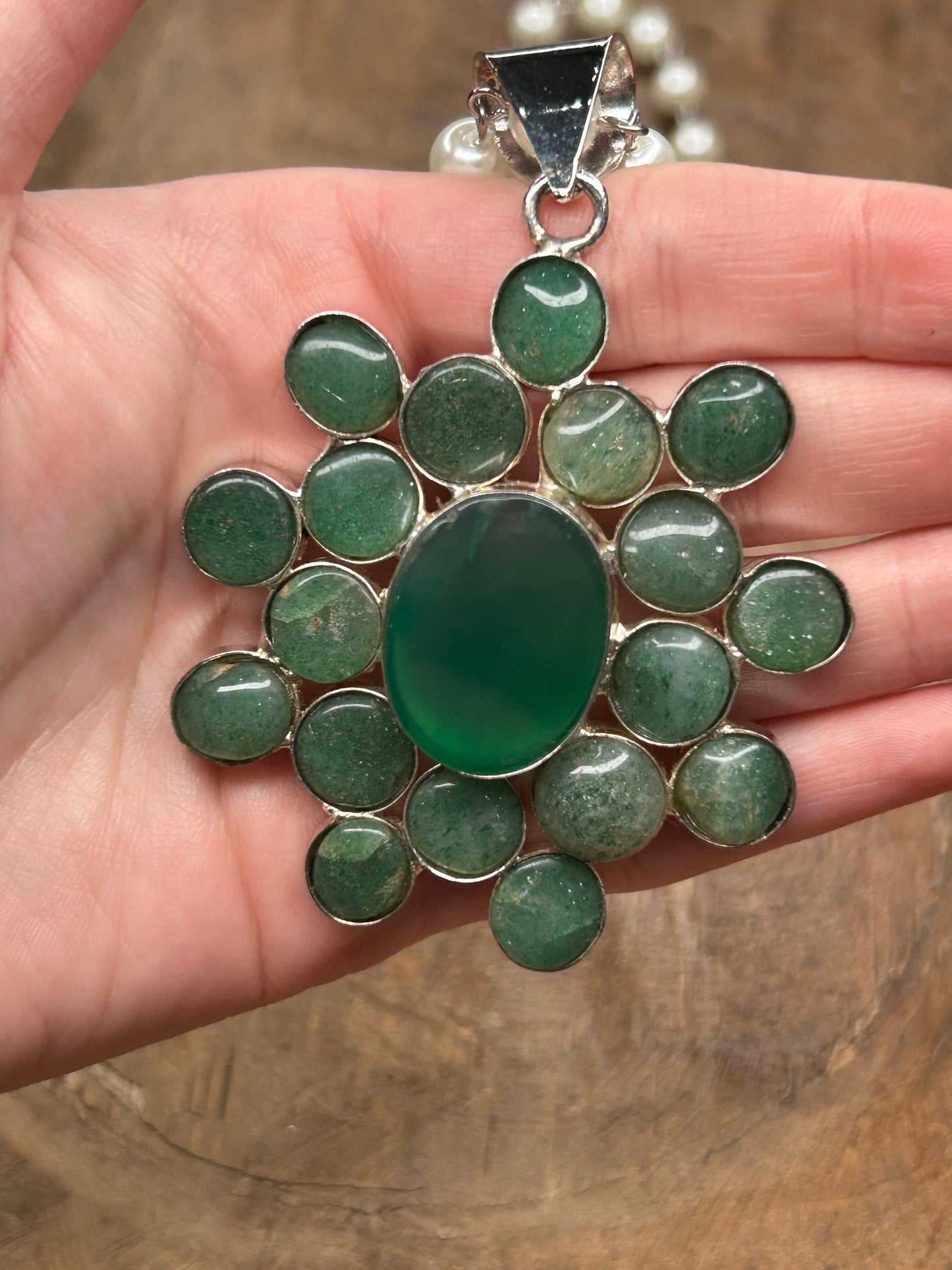 German Silver Jade Cluster Necklace B