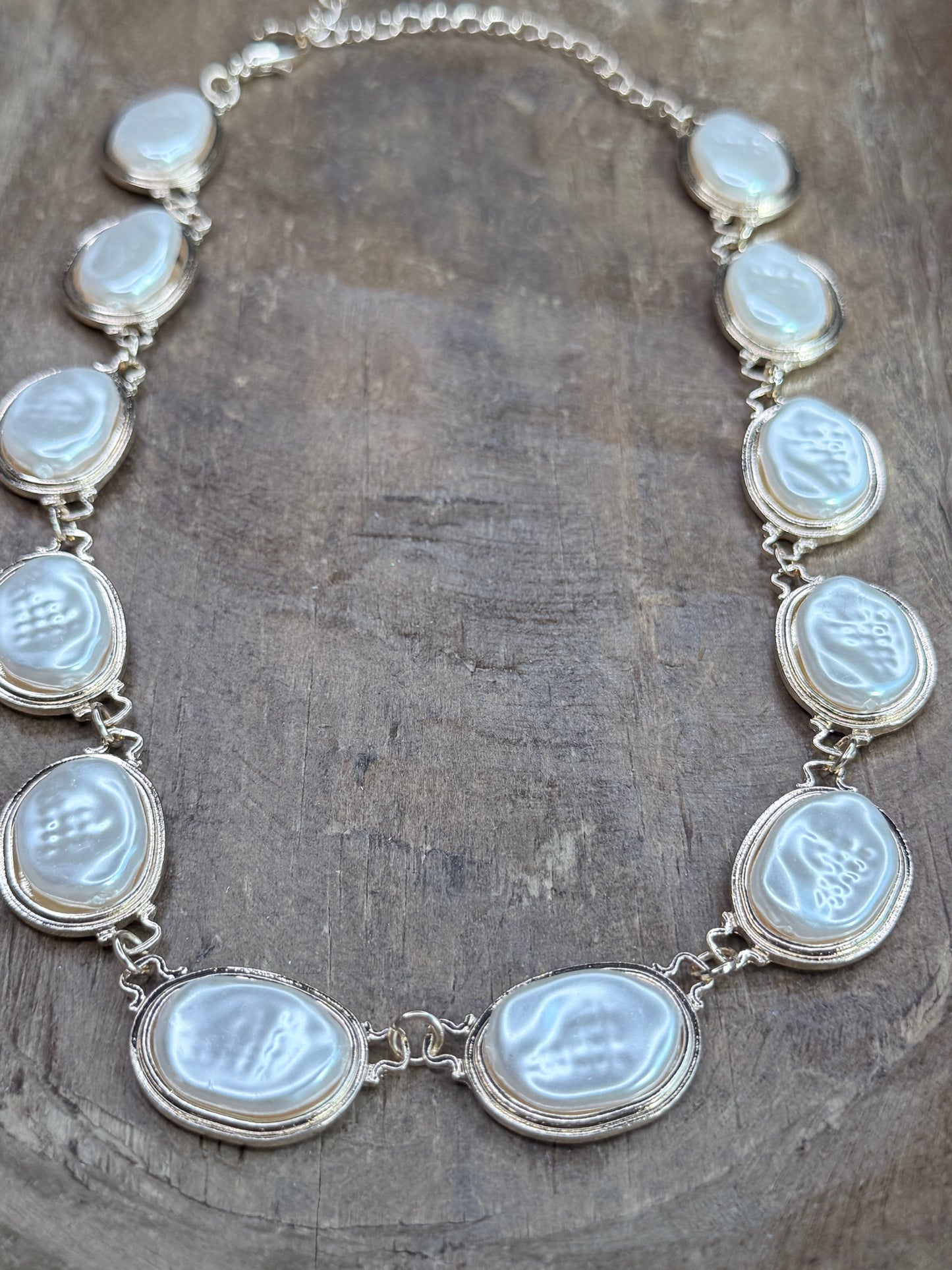 Gold Faux Freshwater Pearl Bezel Necklace