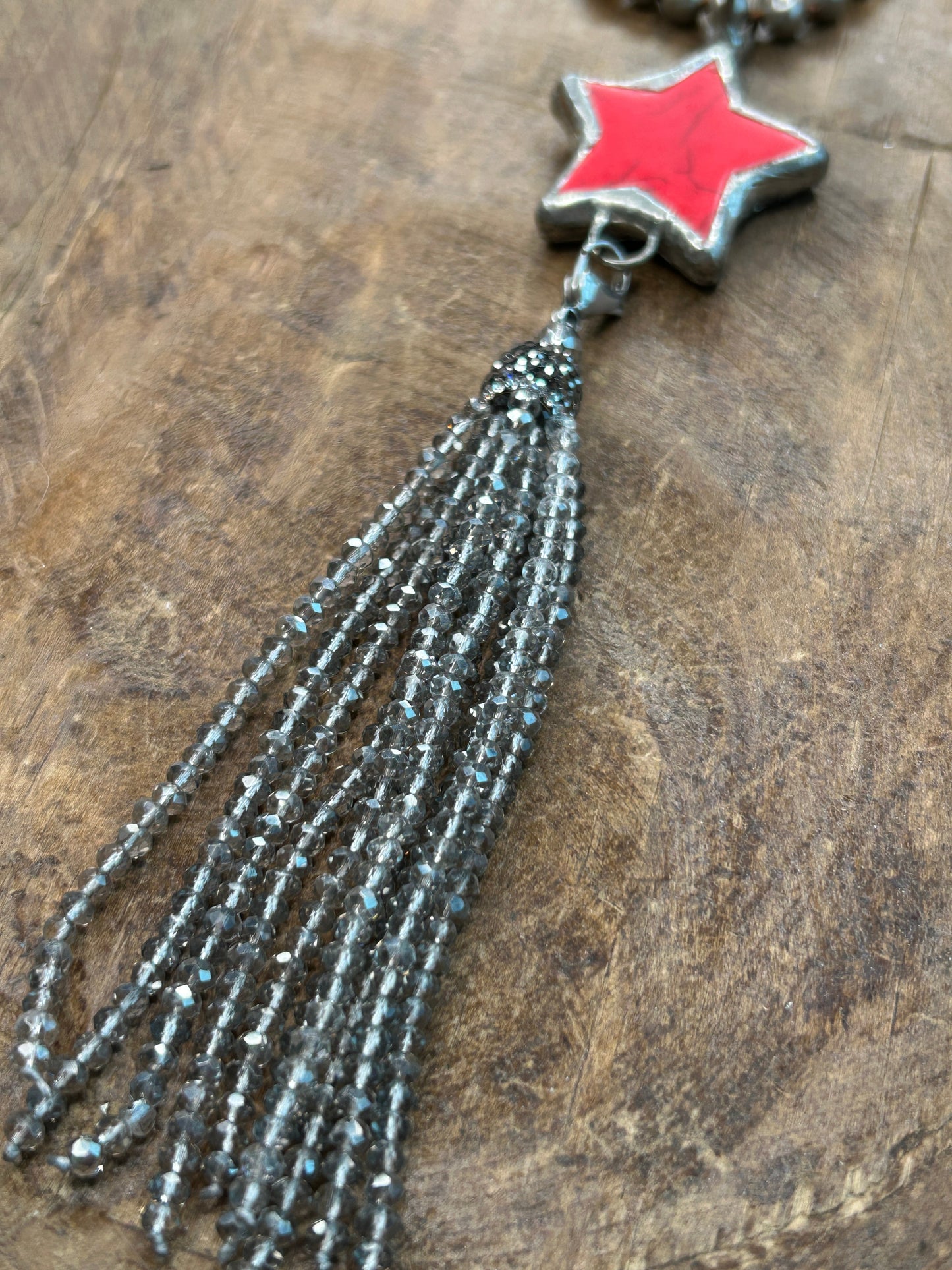 Crystal Tassel Soldered Red Star Necklace