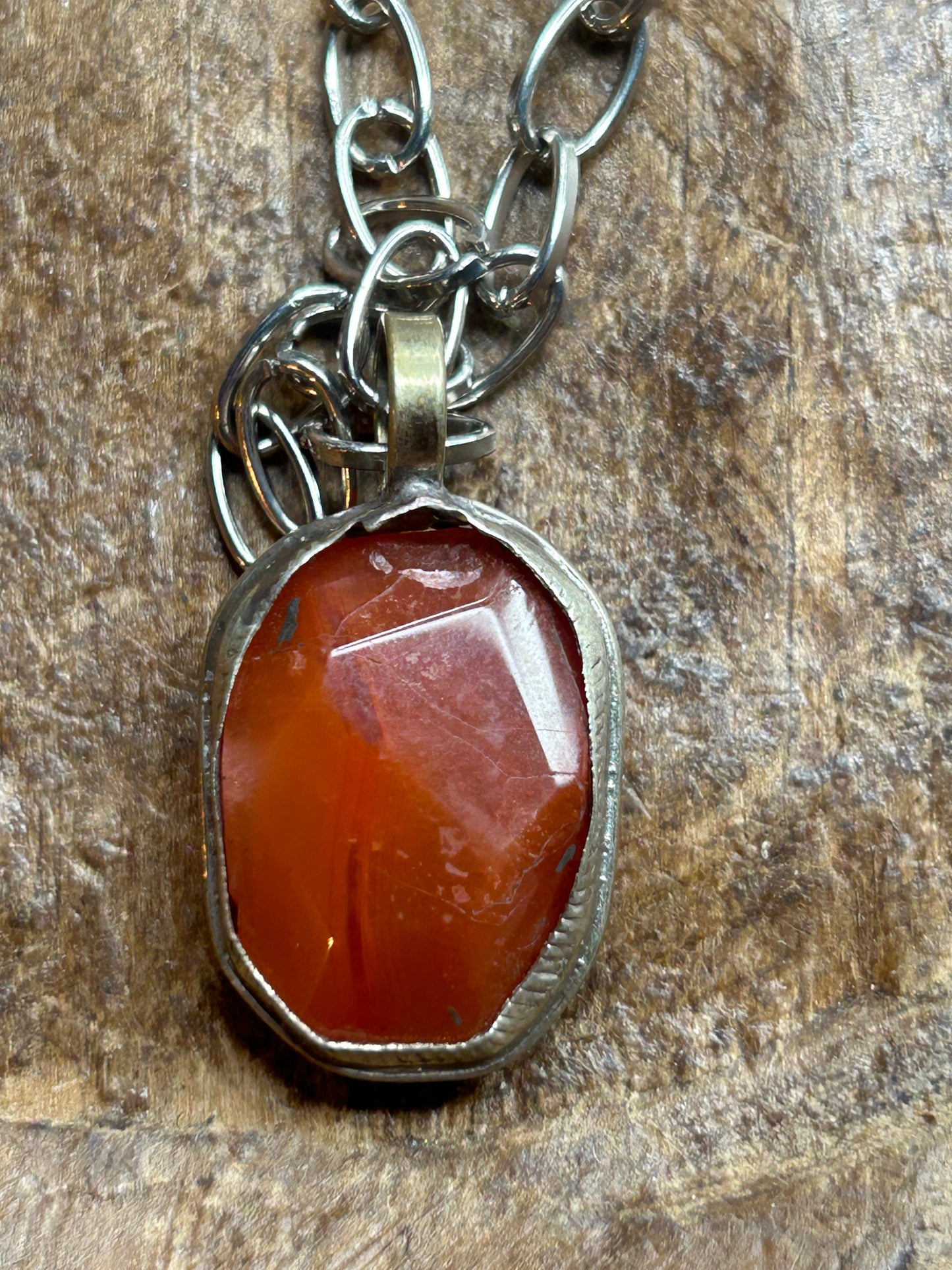 Dainty Soldered Pink/Red Agate Necklace