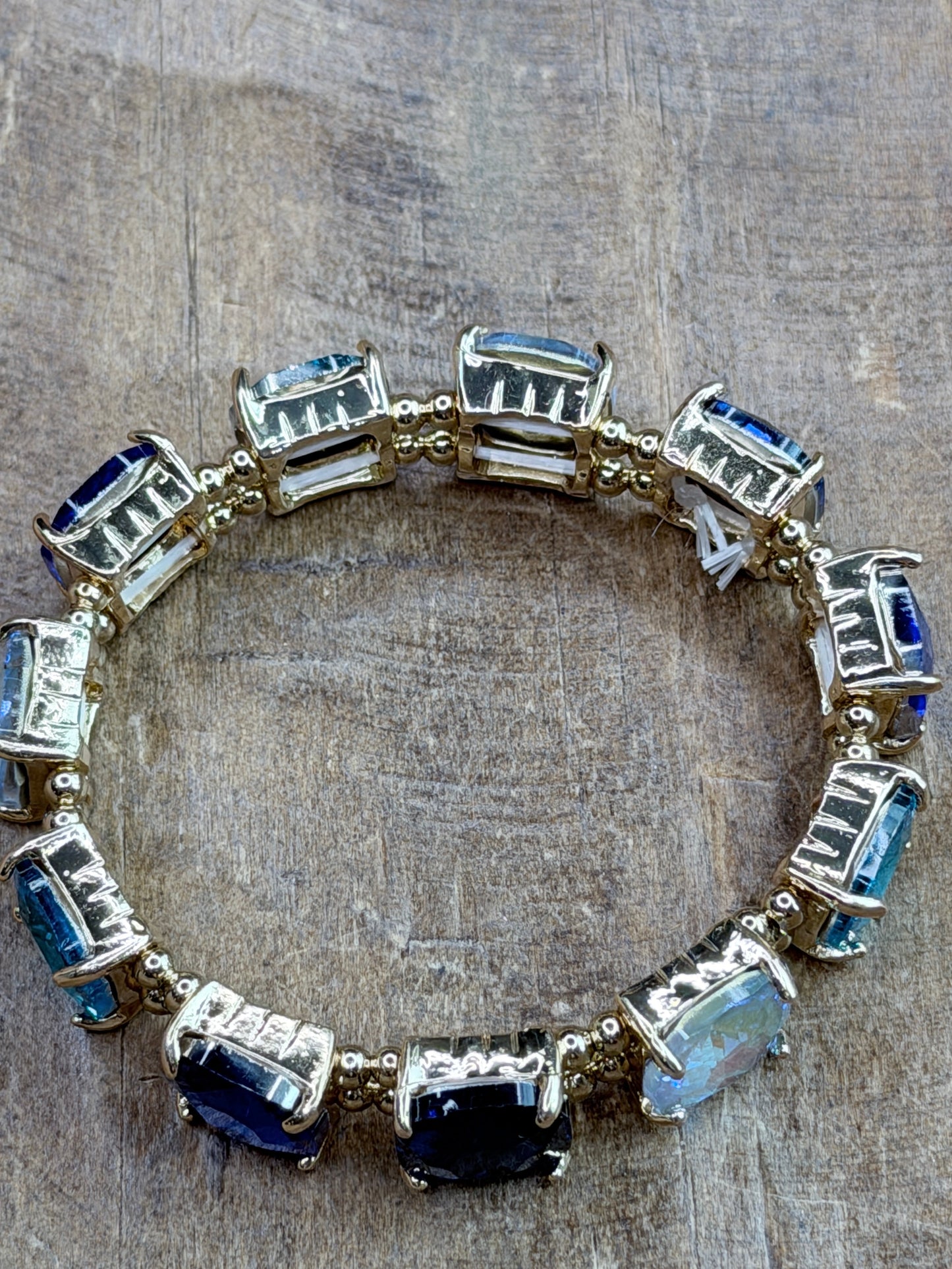 Blue Crystal Accent Gold Stretch Bracelet