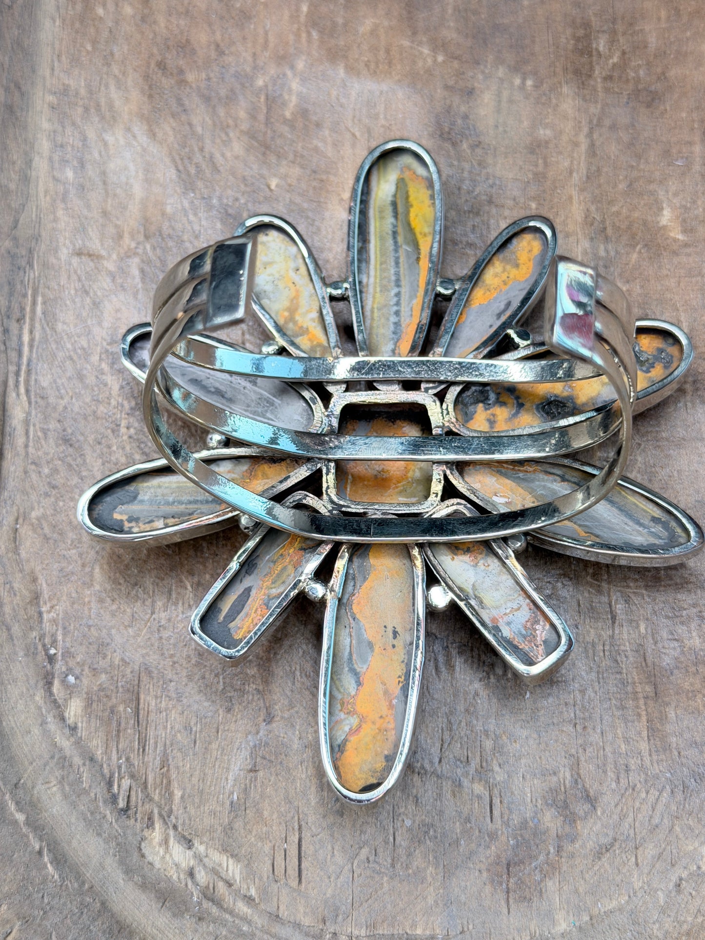 German Silver Bumble Bee Jasper Cuff (B)