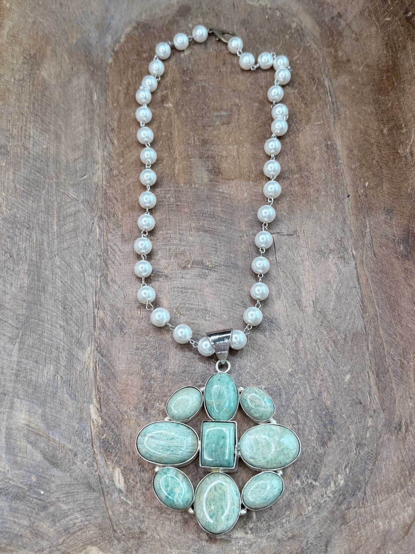 German Silver Amazonite Cluster Necklace