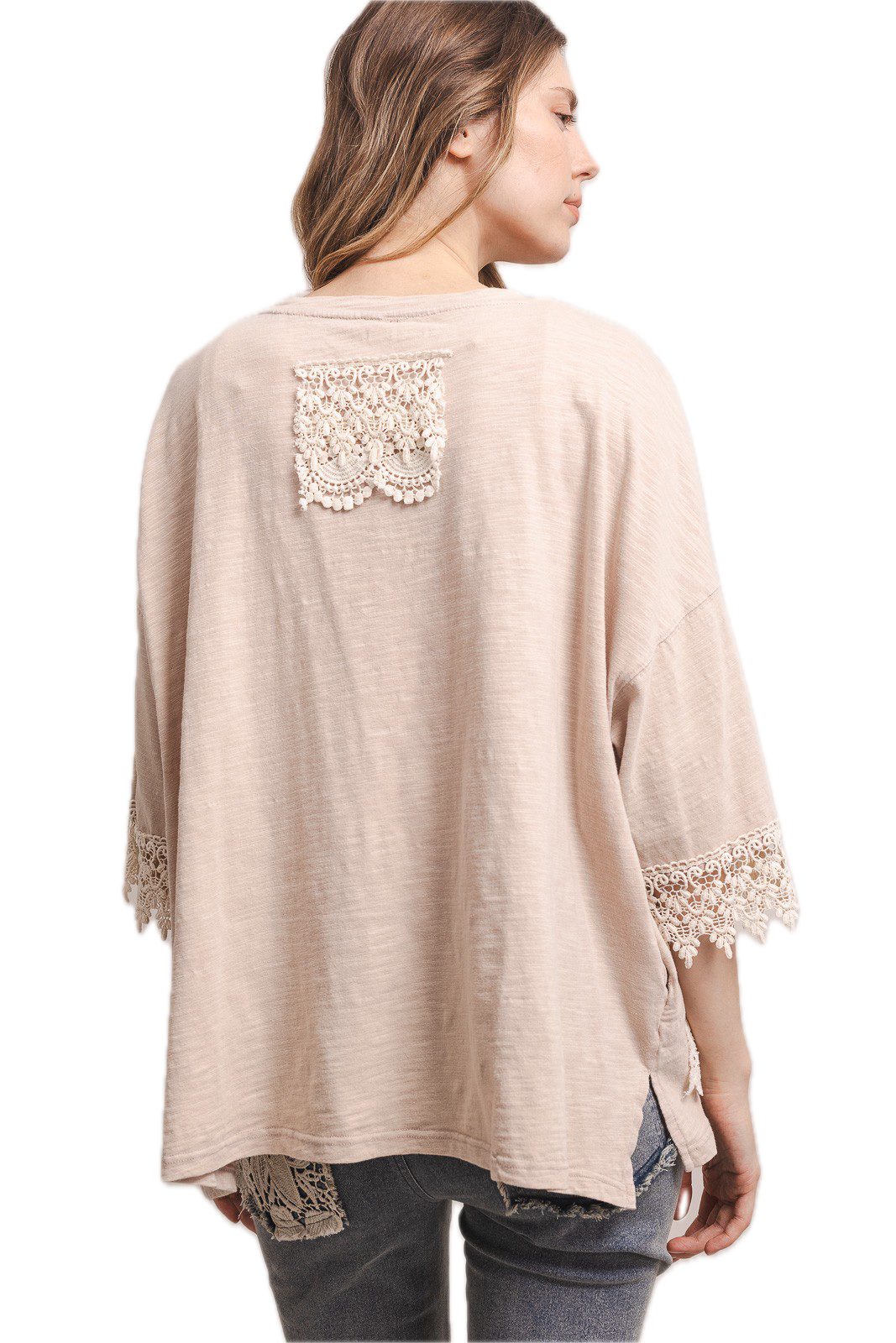 Blue Velvet- 3/4 Sleeve Crochet Work Shirt