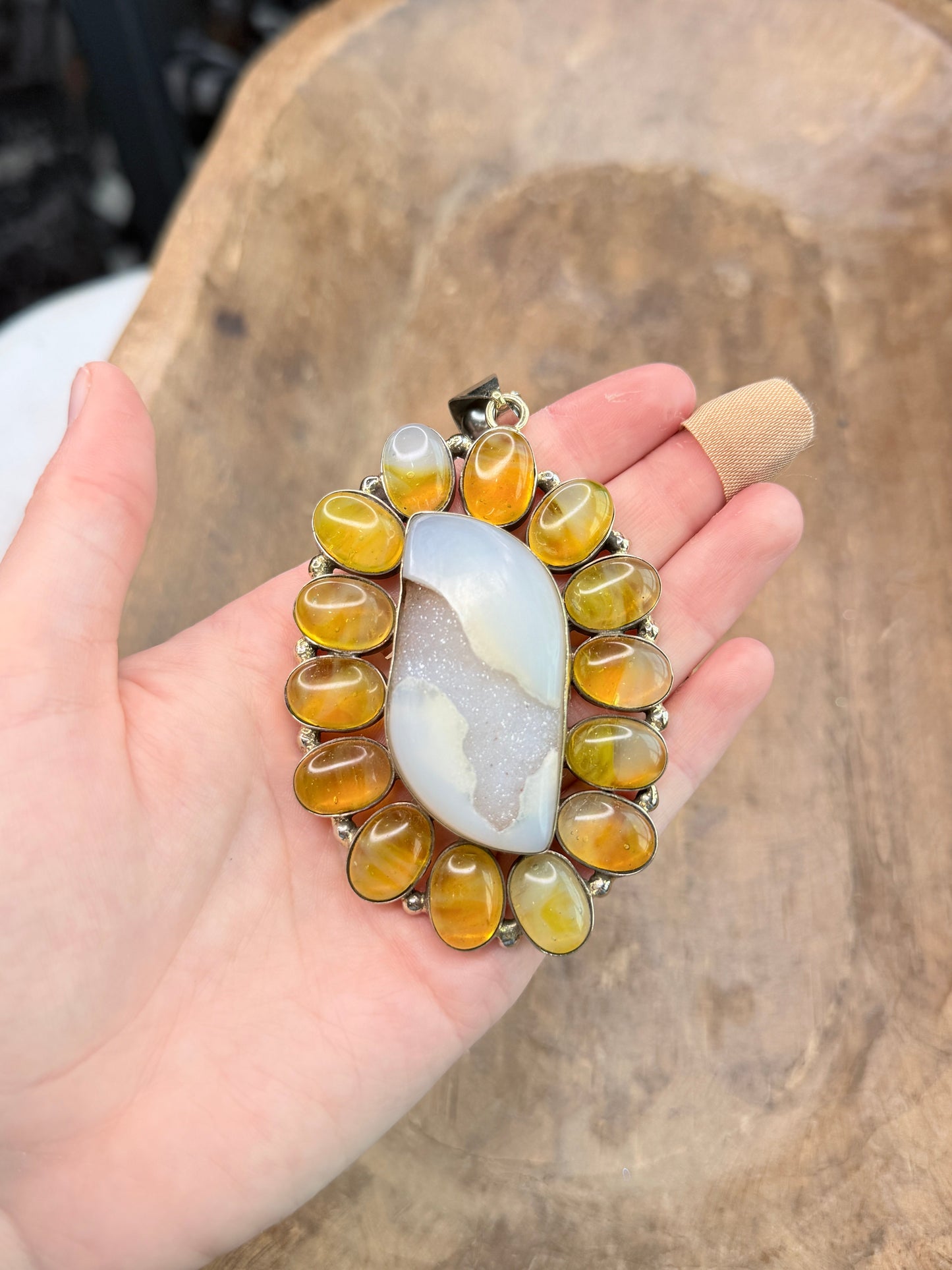 German Silver Citrine and Druzy Agate Necklace