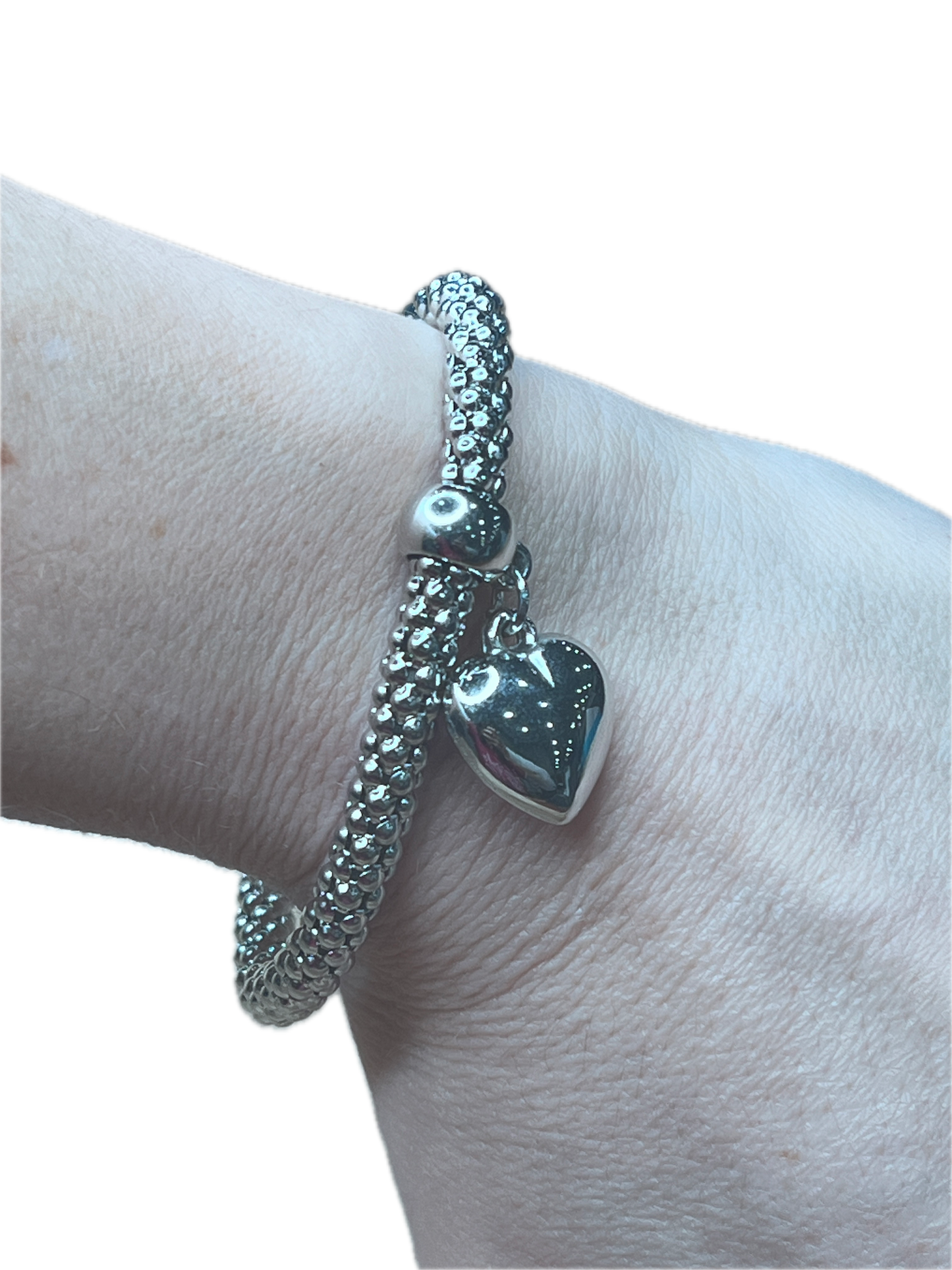 Dainty Silver Heart Stretch Bracelet